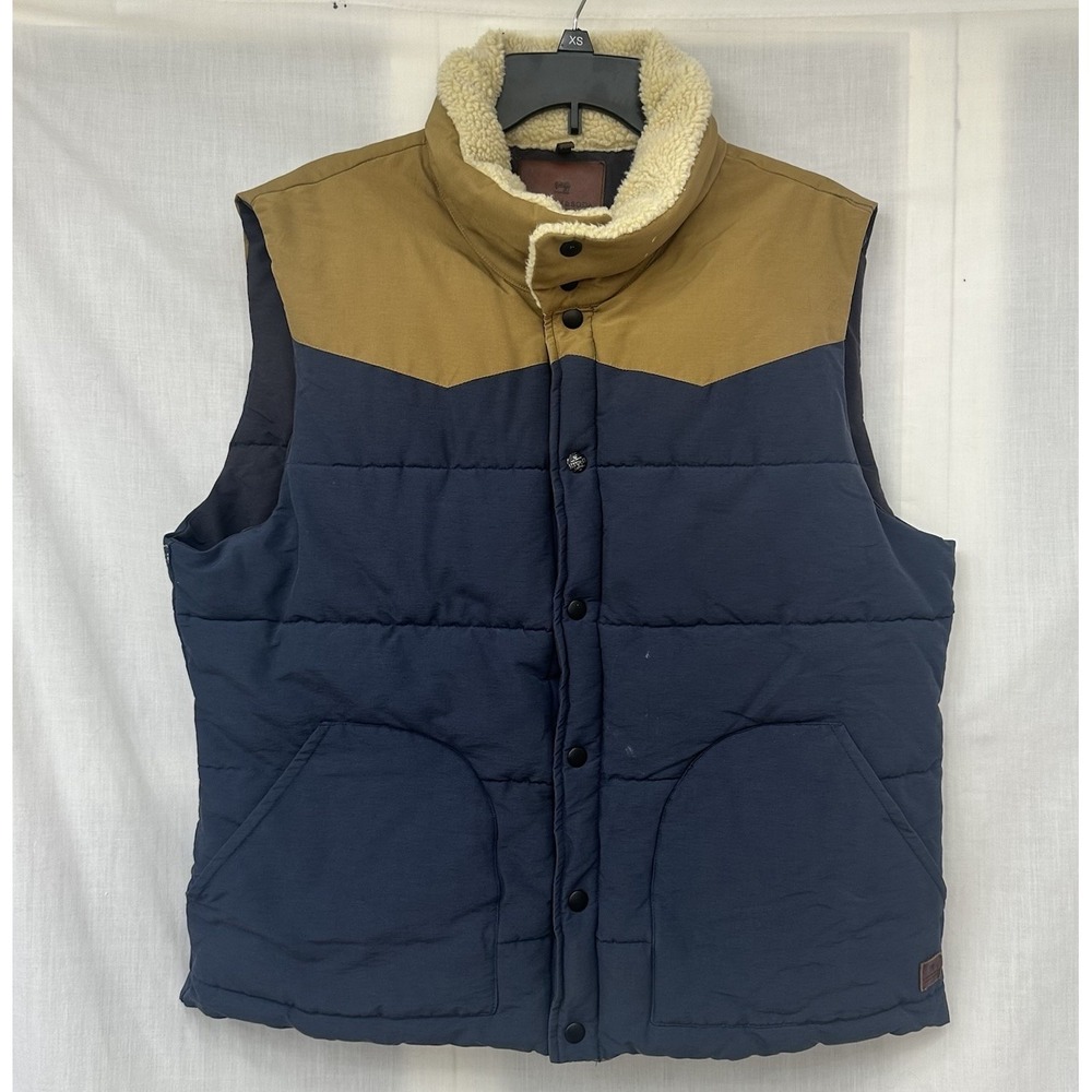 Scotch & Soda Men's XL Quilted Insulated Puffer Vest Amsterdam Blue Brown Cotton